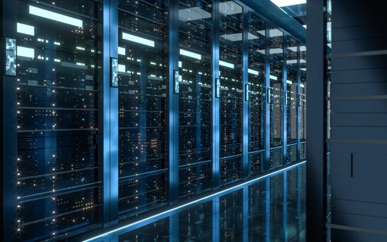 image of a row of server stacks in a data center
